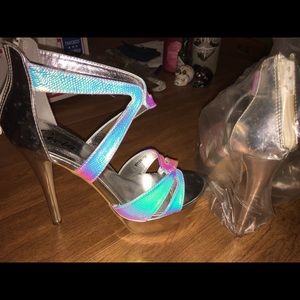Iridescent Silver Platform Heels! GORGEOUS!